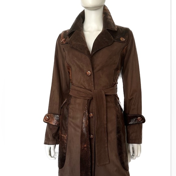 SALE🔥🔥NWT WOMEN TRENCH COAT LINED BELTED COAT ANIMAL PRINT VELOUR JACKET BROWN - Picture 10 of 15